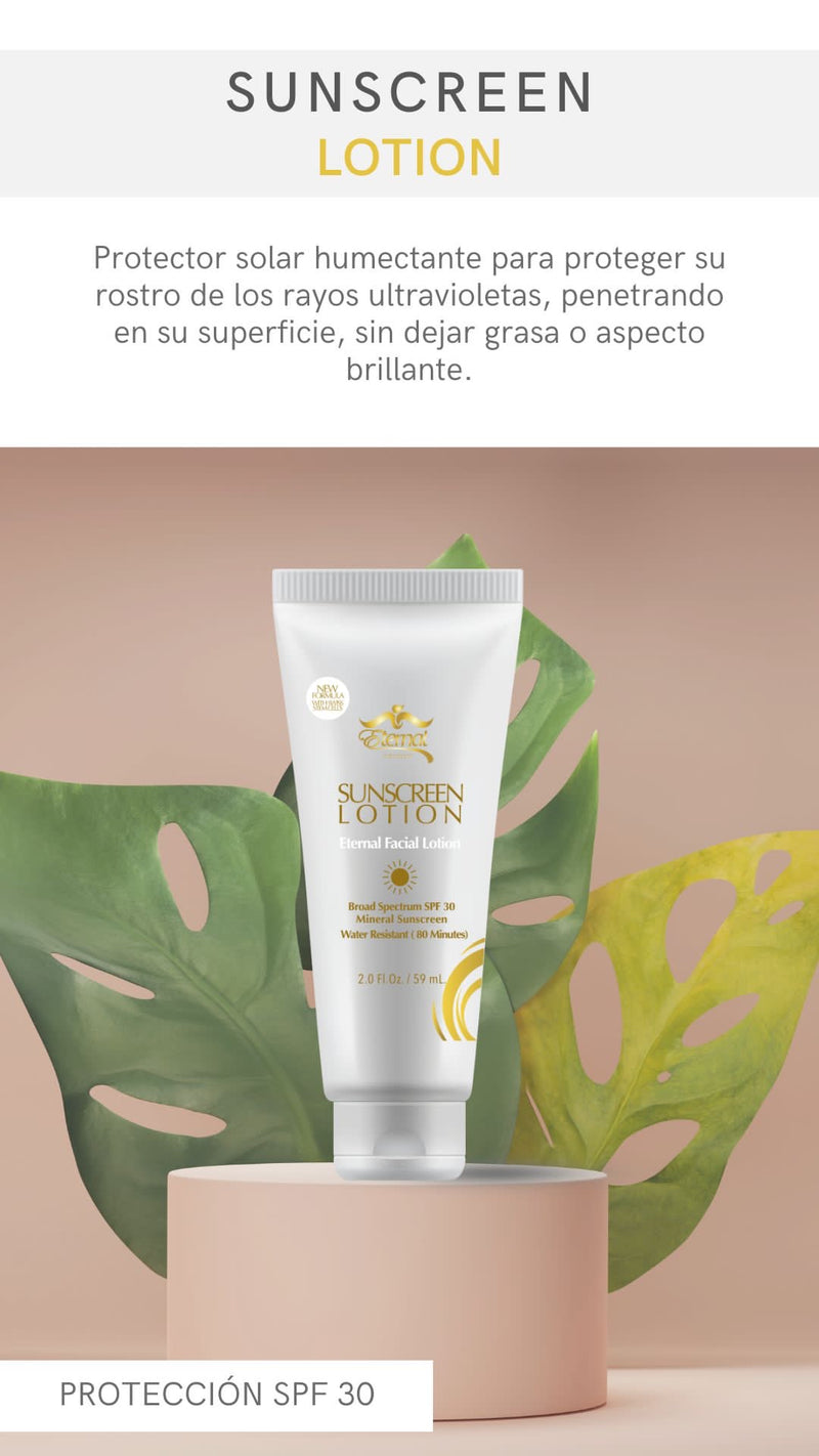 Loción protectora solar mineral con tinte SPF 30 de amplio espectro Eternal con resistente al agua (80 minutos)